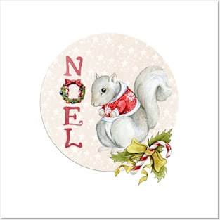 Watercolor Noel Squirrel Posters and Art